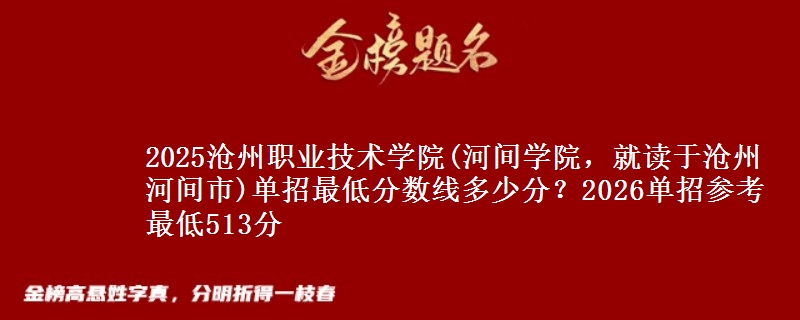 2025沧州职业技术学院(河间学院，就读于沧州河间市)单招最低分数线多少分？2026单招参考最低513分