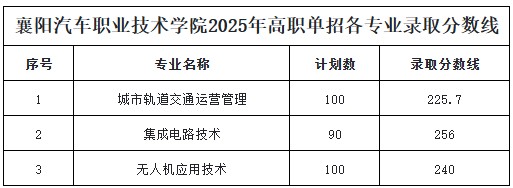 襄阳汽车职业技术学院2025高职单招分数线