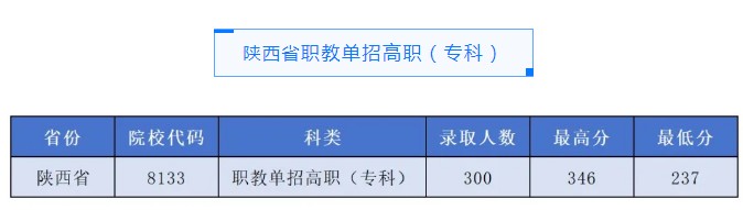 宝鸡职业技术学院2025年陕西职教单招专科最低分237