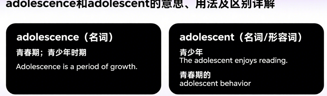 adolescence和adolescent的意思、用法及区别详解 adolescence和adolescent的意思、用法及区别详解