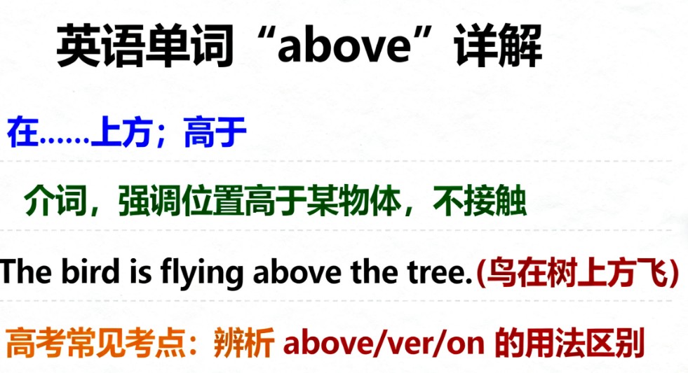 above什么意思、与over的区别及考点解析 above什么意思、与over的区别及考点解析