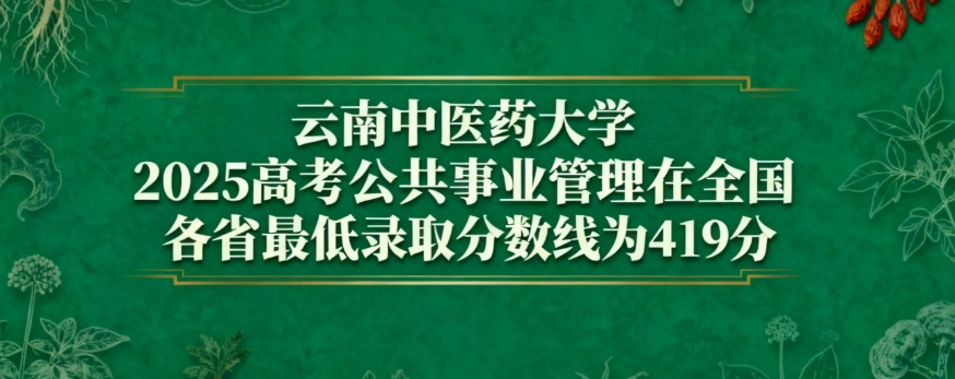 云南中医药大学2025高考公共事业管理在全国各省最低录取分数线为419分